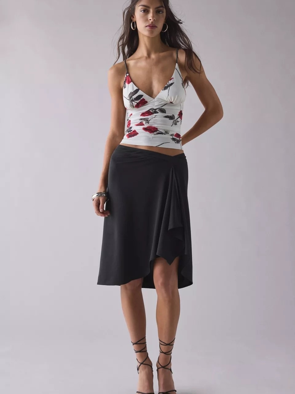 NWT UO Helly Ruched Plunging Rhinestone Strap Tank Top